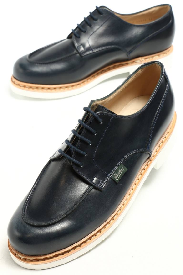 Paraboot ラスト1点 Chambord シャンボード 5アイレット レザーシューズ 革靴 ネイビー ホワイト Bekku Homme