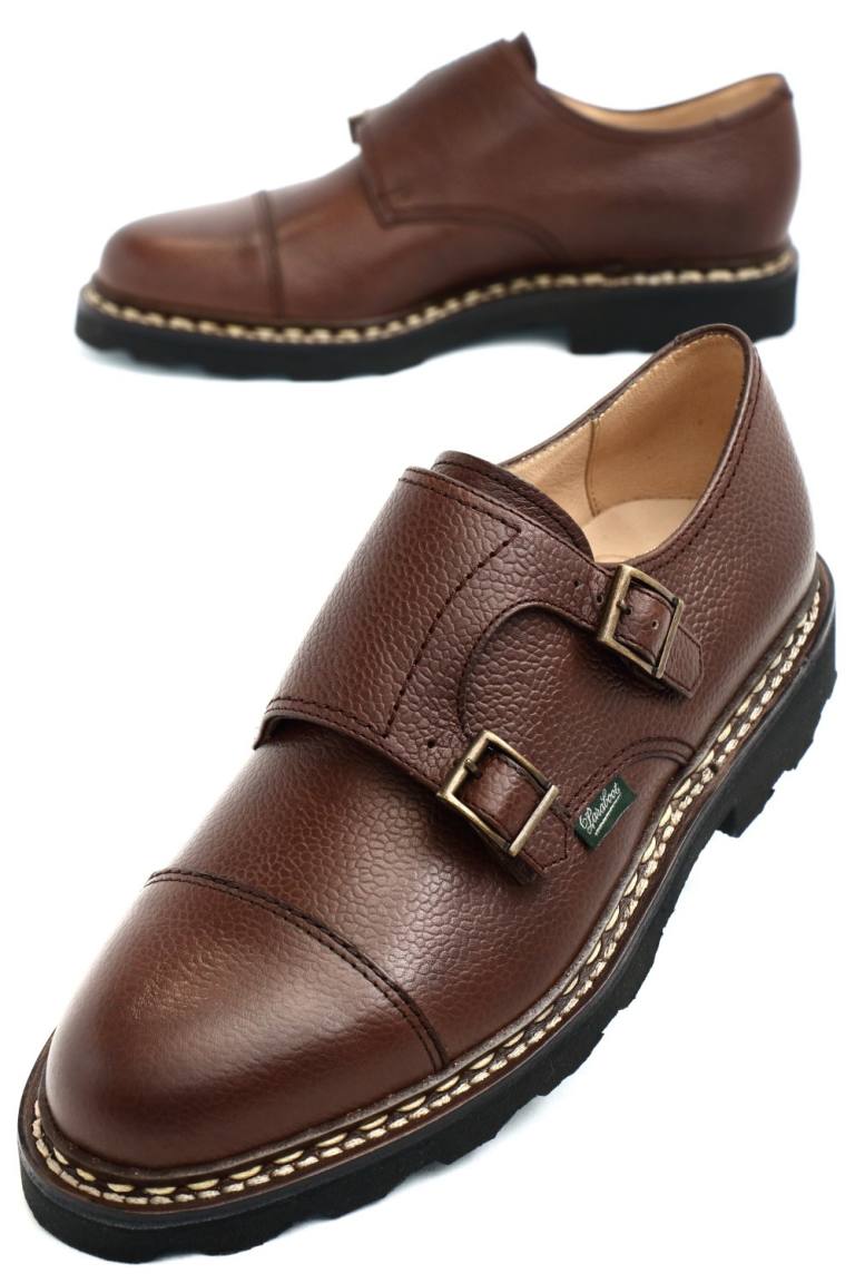 Paraboot William ウィリアム シュリンクレザー ダブルモンクストラップ シューズ 革靴 ブラウン Gr Ebne Bekku Homme