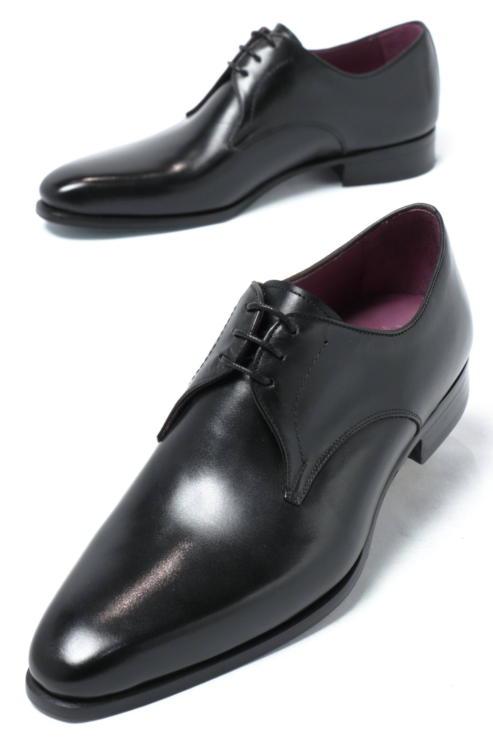 Cerbero 内羽根 マッケイ製法 3アイレット プレーントゥ 革靴 ブラック Bekku Homme