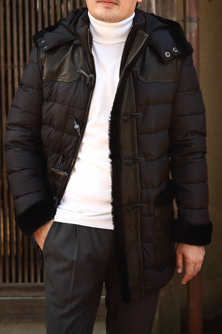 Emmeti ラスト1点 Diom ムートン ナイロン ダウン ダッフルコート ブラック Nero Bekku Homme
