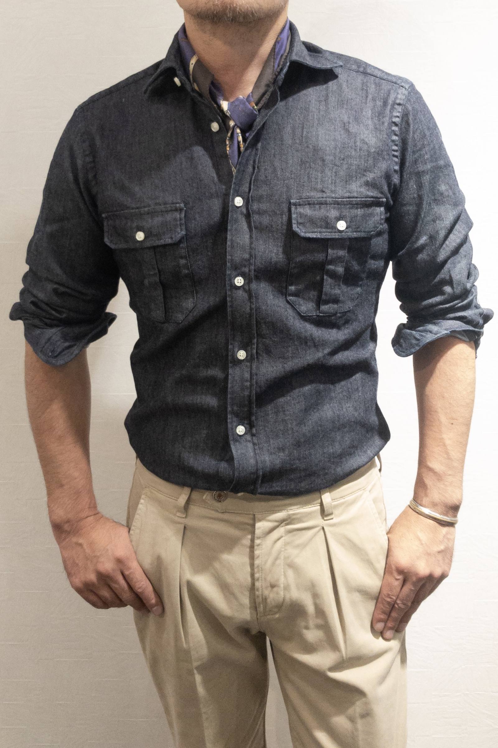 Guy Rover コットン ストレッチ デニム シャツ Gr123lj インディゴ Bekku Homme